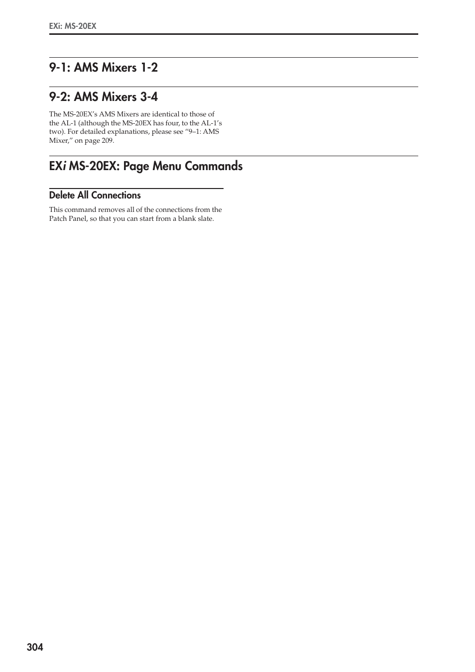 1: ams mixers 1-2, 2: ams mixers 3-4, Delete all connections | 1: ams mixers 1-2 9-2: ams mixers 3-4, Ex i ms-20ex: page menu commands | KORG Electronic Keyboard User Manual | Page 314 / 1127