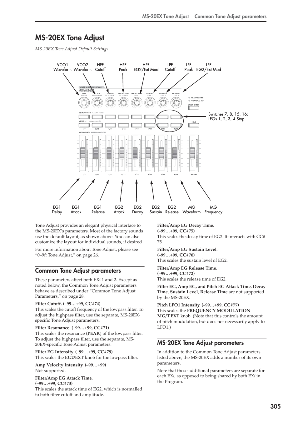 Ms-20ex tone adjust, Common tone adjust parameters, Ms-20ex tone adjust parameters | KORG Electronic Keyboard User Manual | Page 315 / 1127