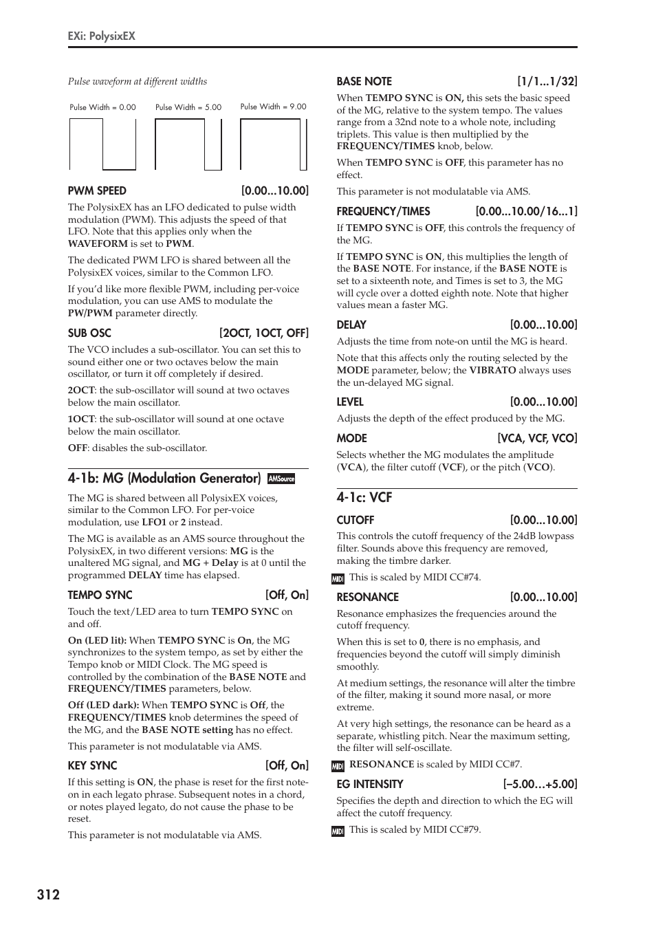 1b: mg (modulation generator), 1c: vcf | KORG Electronic Keyboard User Manual | Page 322 / 1127