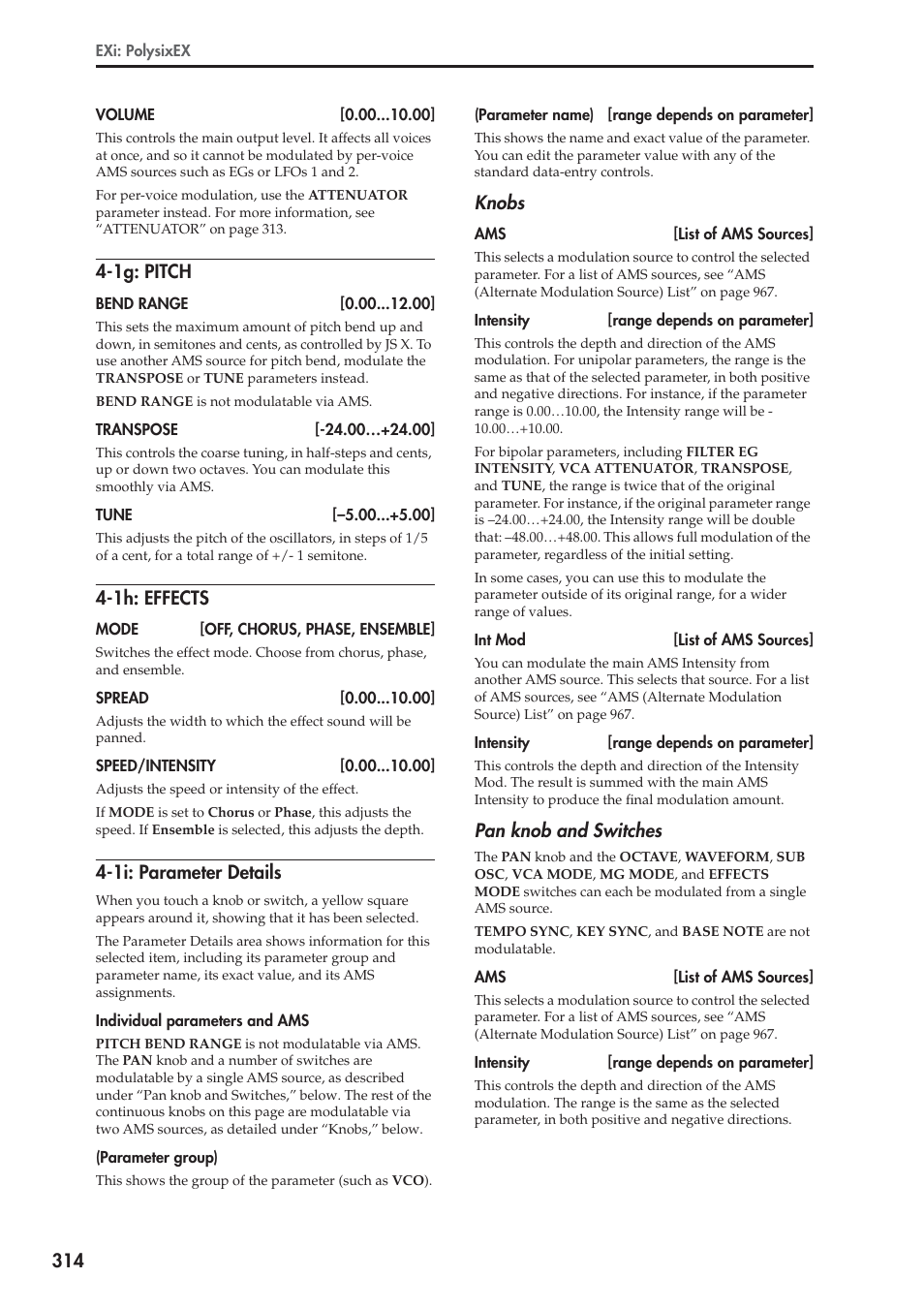 1g: pitch, 1h: effects, 1i: parameter details | Knobs, Pan knob and switches | KORG Electronic Keyboard User Manual | Page 324 / 1127