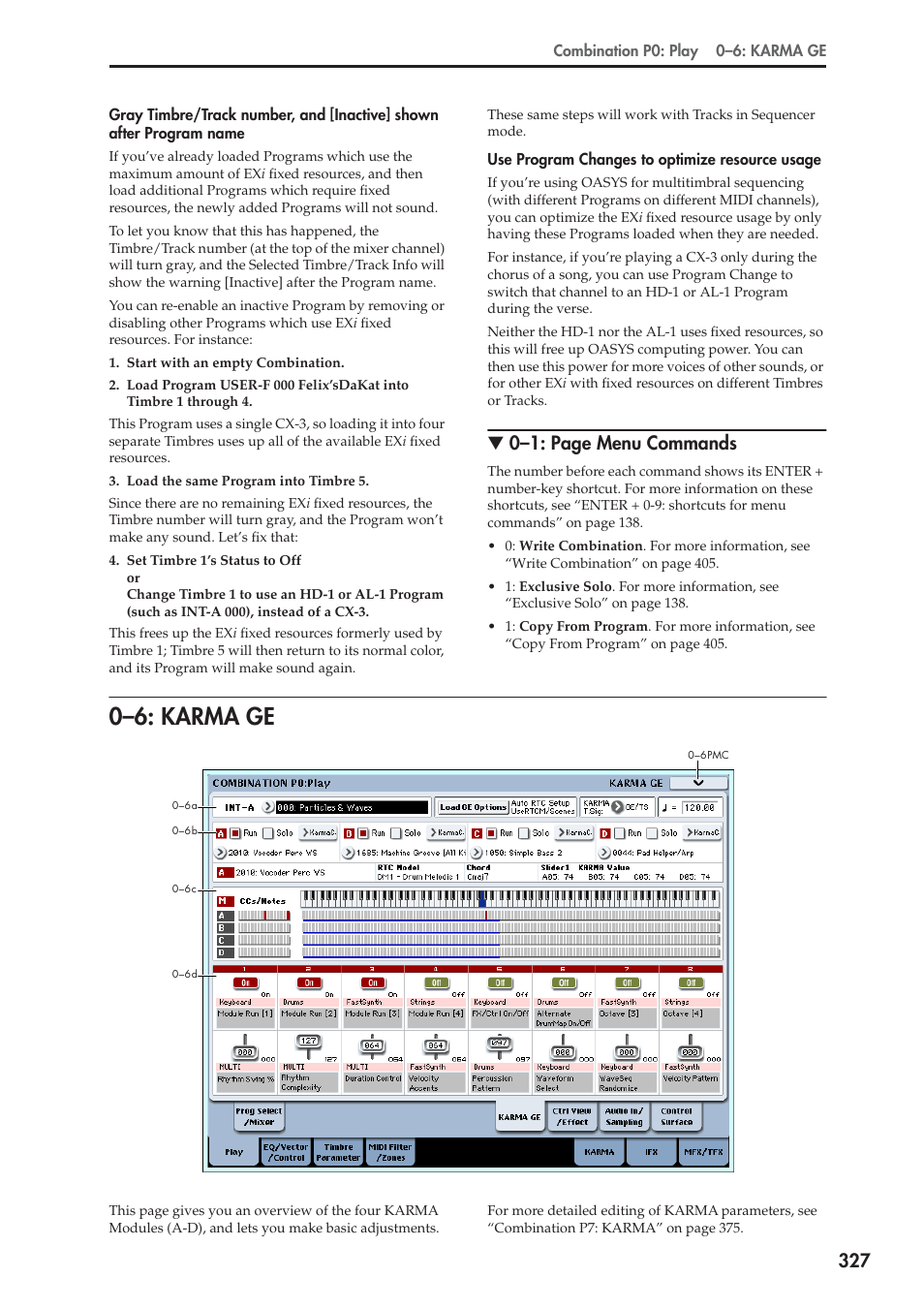 6: karma ge, 0–6: karma ge, 0–1: page menu commands | KORG Electronic Keyboard User Manual | Page 337 / 1127