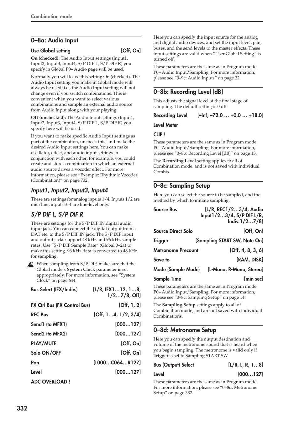 8a: audio input, 8b: recording level [db, 8c: sampling setup | 8d: metronome setup | KORG Electronic Keyboard User Manual | Page 342 / 1127