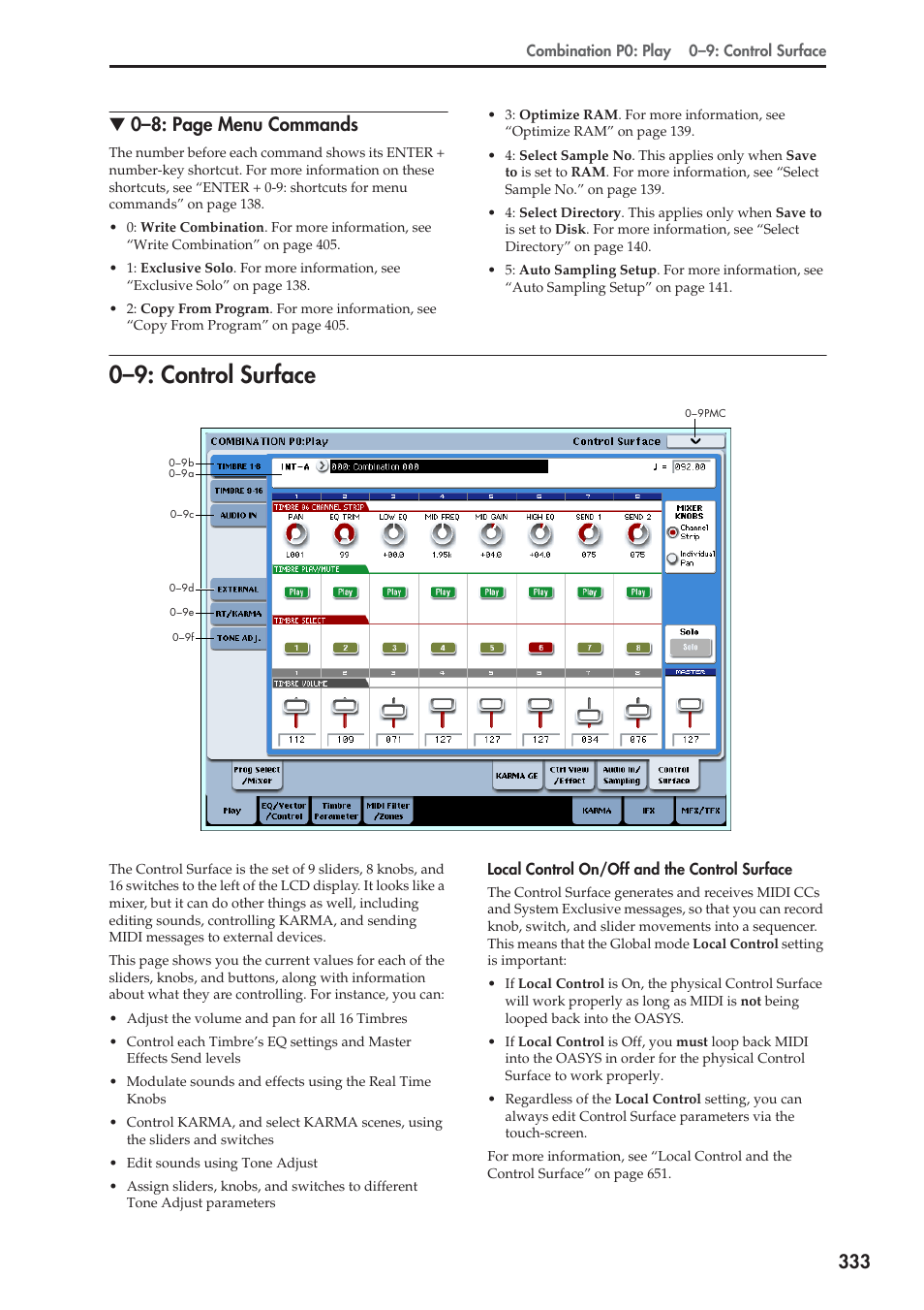 9: control surface, 0–9: control surface | KORG Electronic Keyboard User Manual | Page 343 / 1127