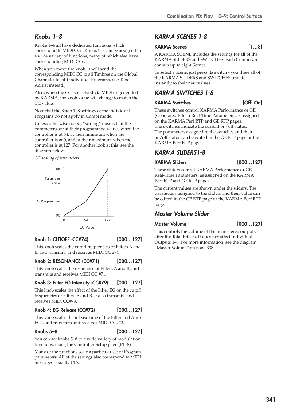 Karma scenes 1-8, Karma switches 1-8, Karma sliders1-8 | Master volume slider | KORG Electronic Keyboard User Manual | Page 351 / 1127