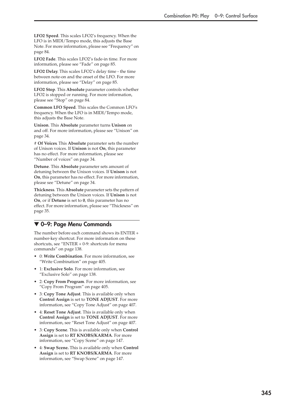 0–9: page menu commands | KORG Electronic Keyboard User Manual | Page 355 / 1127