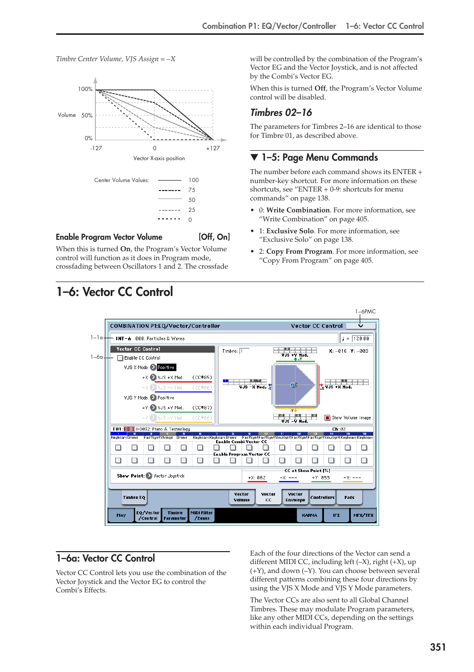 6: vector cc control, 6a: vector cc control, 1–6: vector cc control | Timbres 02–16, 1–5: page menu commands, 1–6a: vector cc control | KORG Electronic Keyboard User Manual | Page 361 / 1127
