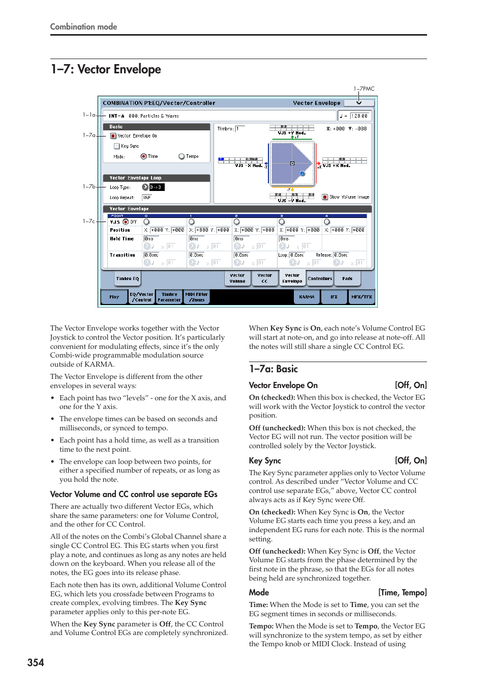 7: vector envelope, 7a: basic, 1–7: vector envelope | 1–7a: basic | KORG Electronic Keyboard User Manual | Page 364 / 1127