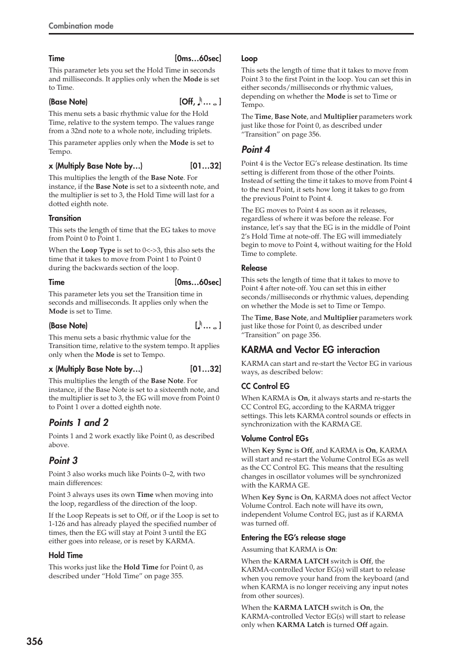 Karma and vector eg interaction, Points 1 and 2, Point 3 | Point 4 | KORG Electronic Keyboard User Manual | Page 366 / 1127