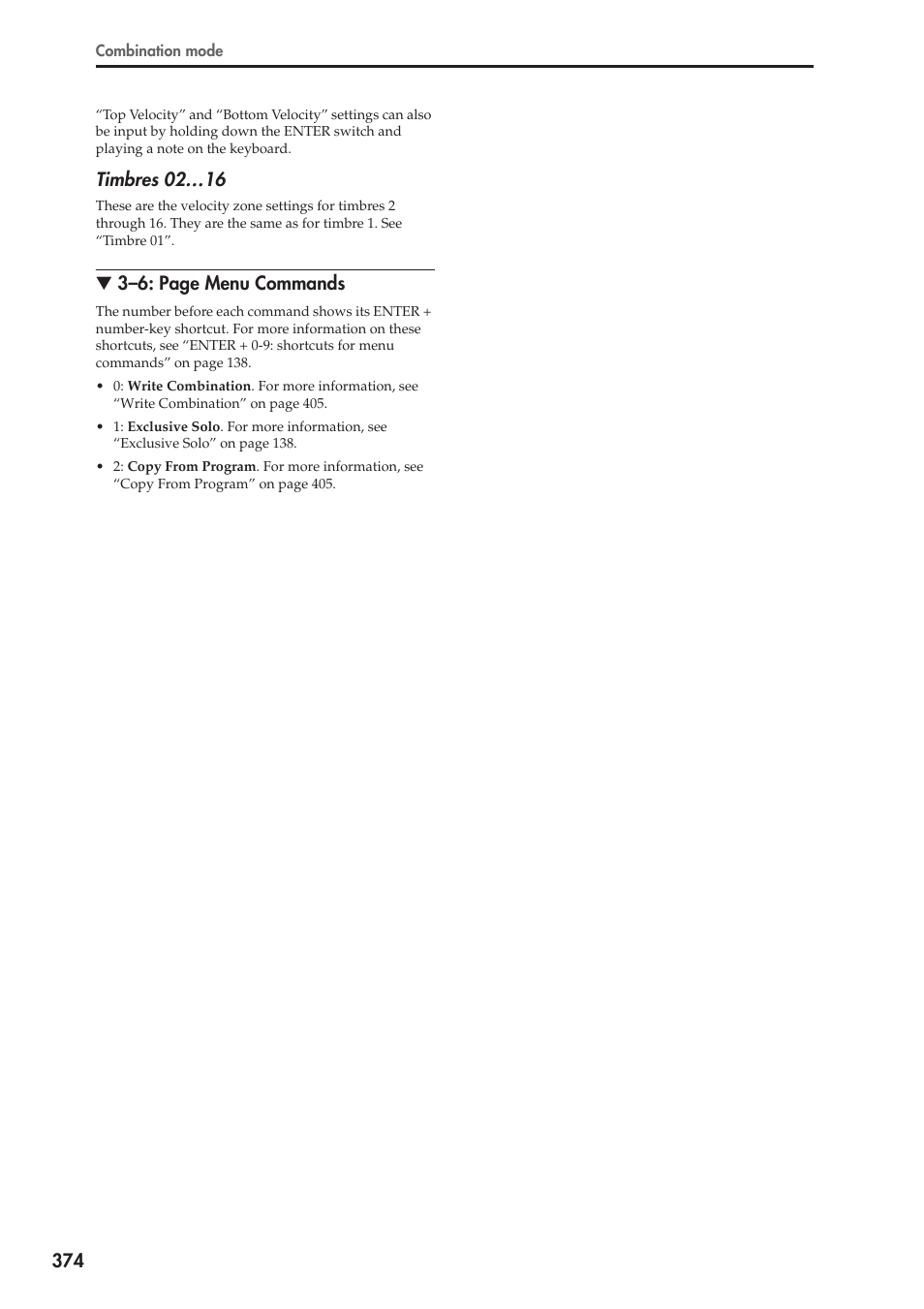 Timbres 02…16, 3–6: page menu commands | KORG Electronic Keyboard User Manual | Page 384 / 1127