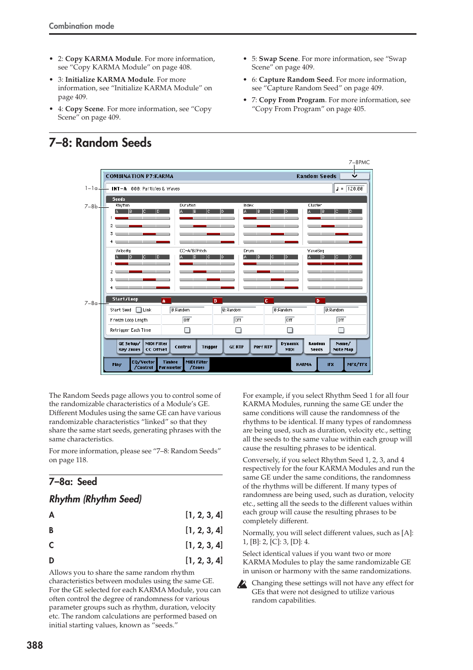 8: random seeds, 8a: seed, 7–8: random seeds | 7–8a: seed rhythm (rhythm seed) | KORG Electronic Keyboard User Manual | Page 398 / 1127