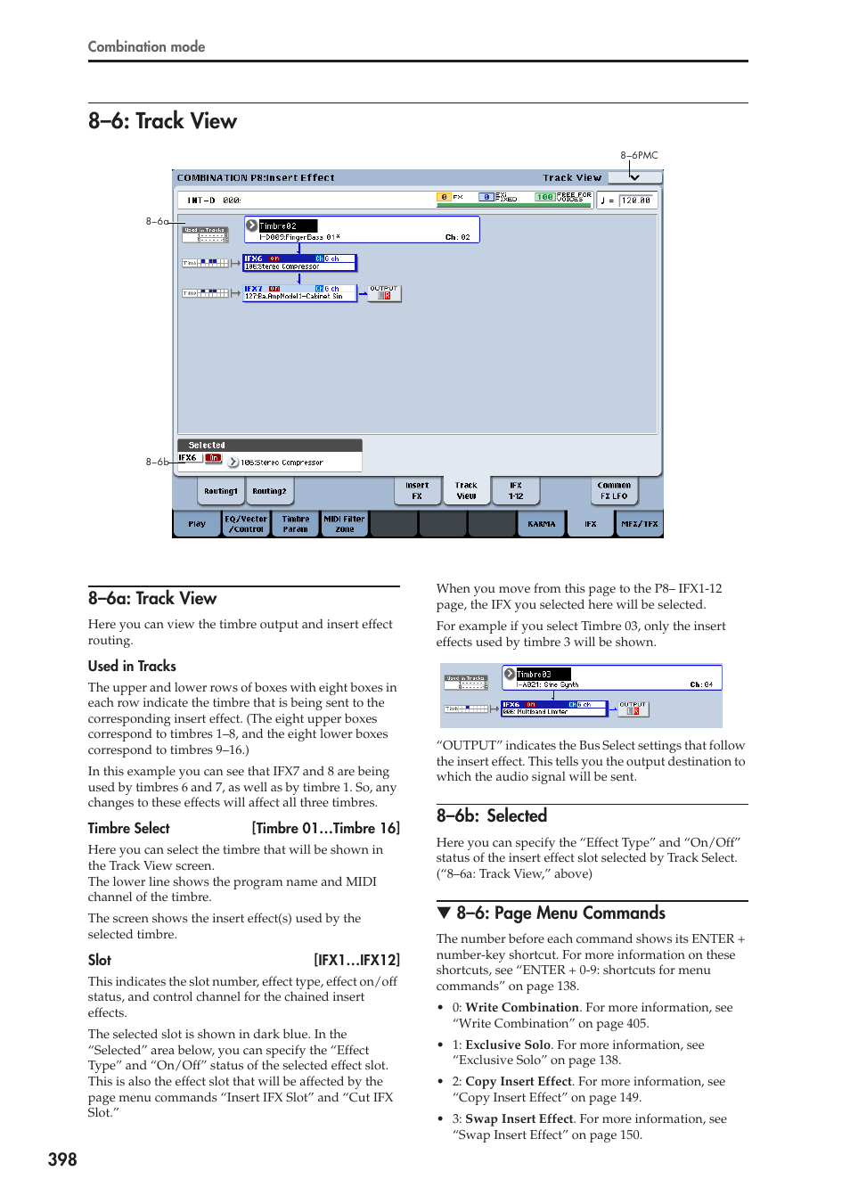 6: track view, 6a: track view, 6b: selected | 8–6: track view, 8–6a: track view, 8–6b: selected, 8–6: page menu commands | KORG Electronic Keyboard User Manual | Page 408 / 1127