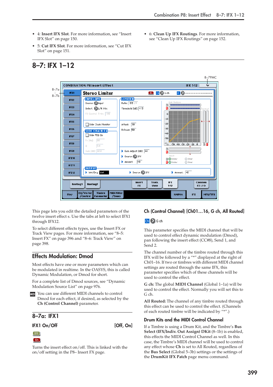 7: ifx 1-12, Effects modulation: dmod, 7a: ifx1 | 8–7: ifx 1–12, 8–7a: ifx1 | KORG Electronic Keyboard User Manual | Page 409 / 1127