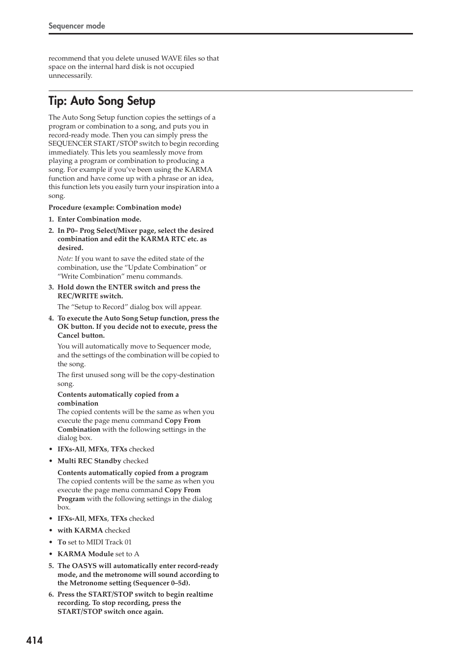 Tip: auto song setup | KORG Electronic Keyboard User Manual | Page 424 / 1127