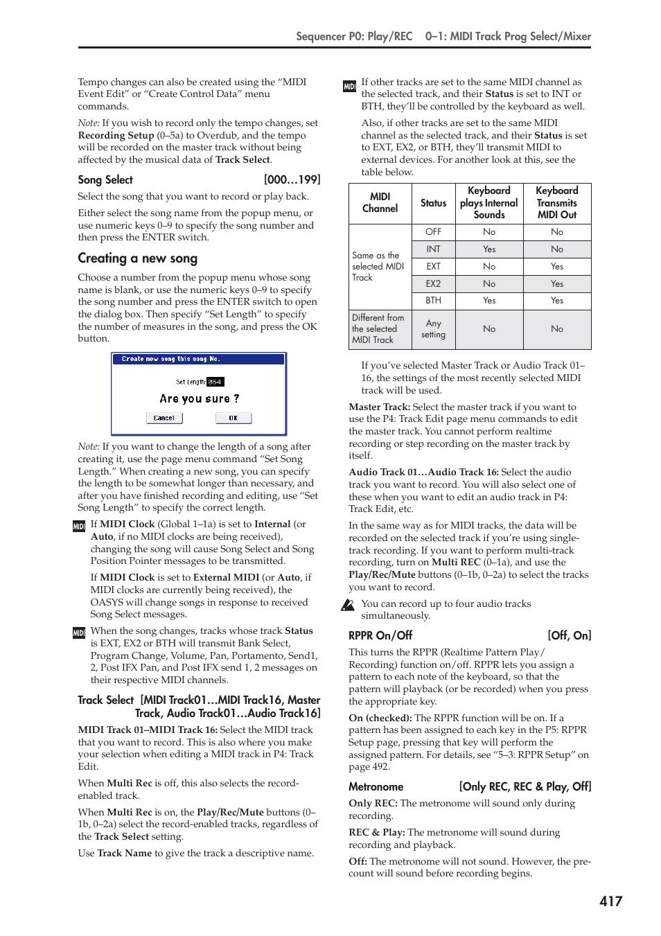 Creating a new song | KORG Electronic Keyboard User Manual | Page 427 / 1127