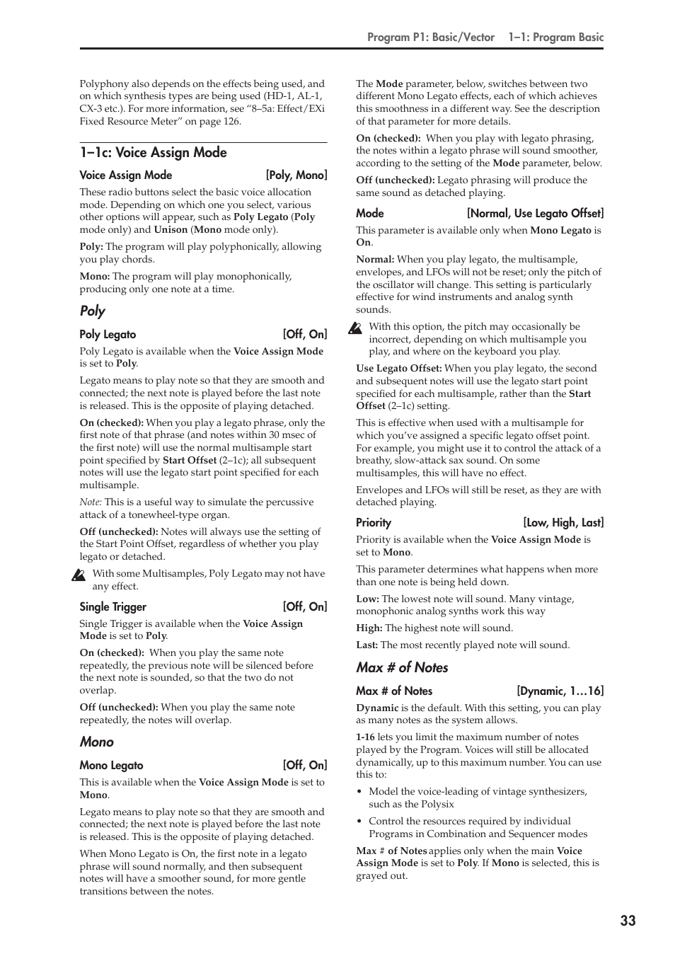 1c: voice assign mode, 1–1c: voice assign mode, Poly | Mono | KORG Electronic Keyboard User Manual | Page 43 / 1127