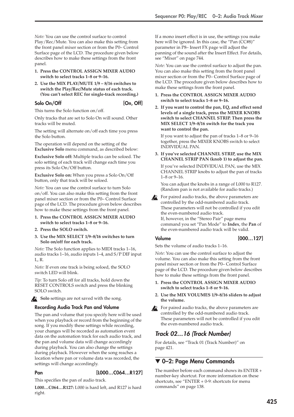 Track 02…16 (track number), 0–2: page menu commands | KORG Electronic Keyboard User Manual | Page 435 / 1127