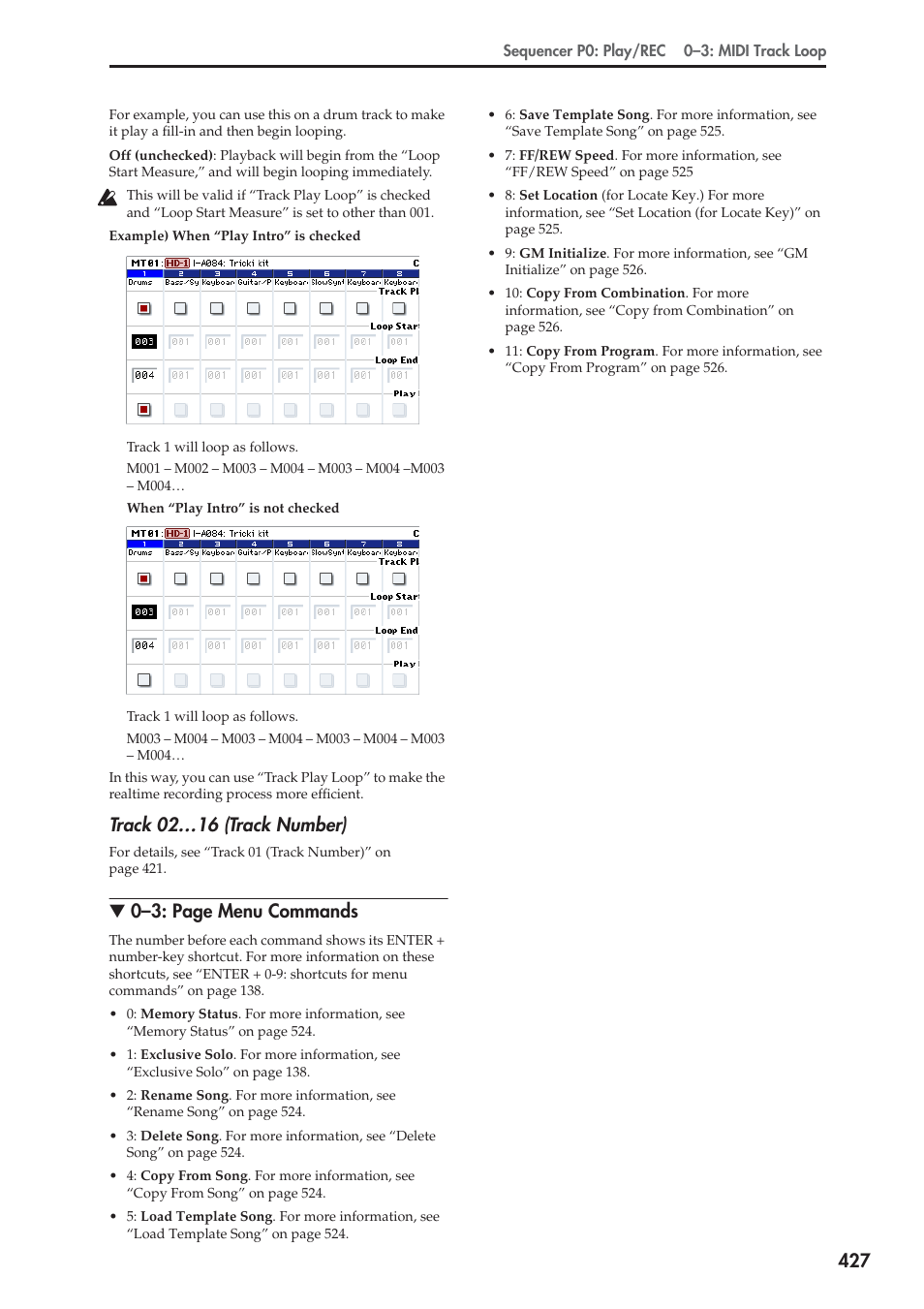 Track 02…16 (track number), 0–3: page menu commands | KORG Electronic Keyboard User Manual | Page 437 / 1127