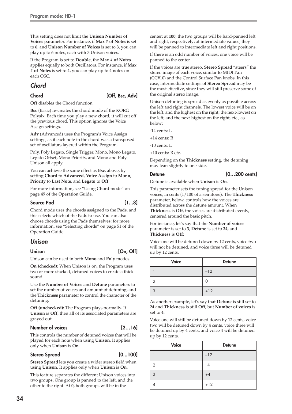 Chord, Unison | KORG Electronic Keyboard User Manual | Page 44 / 1127