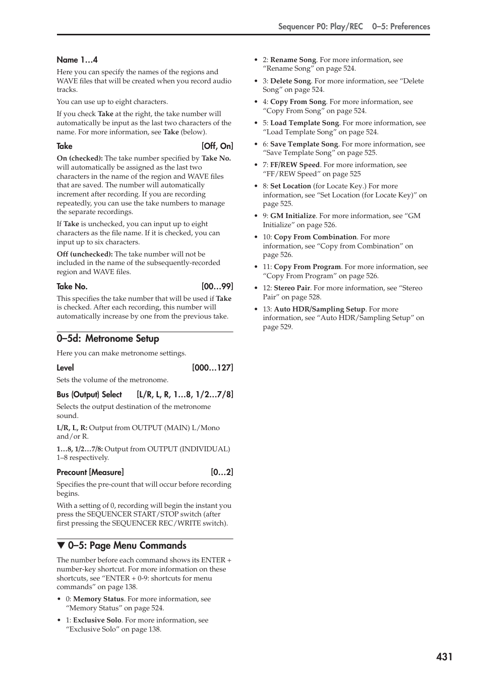 5d: metronome setup, 0–5d: metronome setup, 0–5: page menu commands | KORG Electronic Keyboard User Manual | Page 441 / 1127