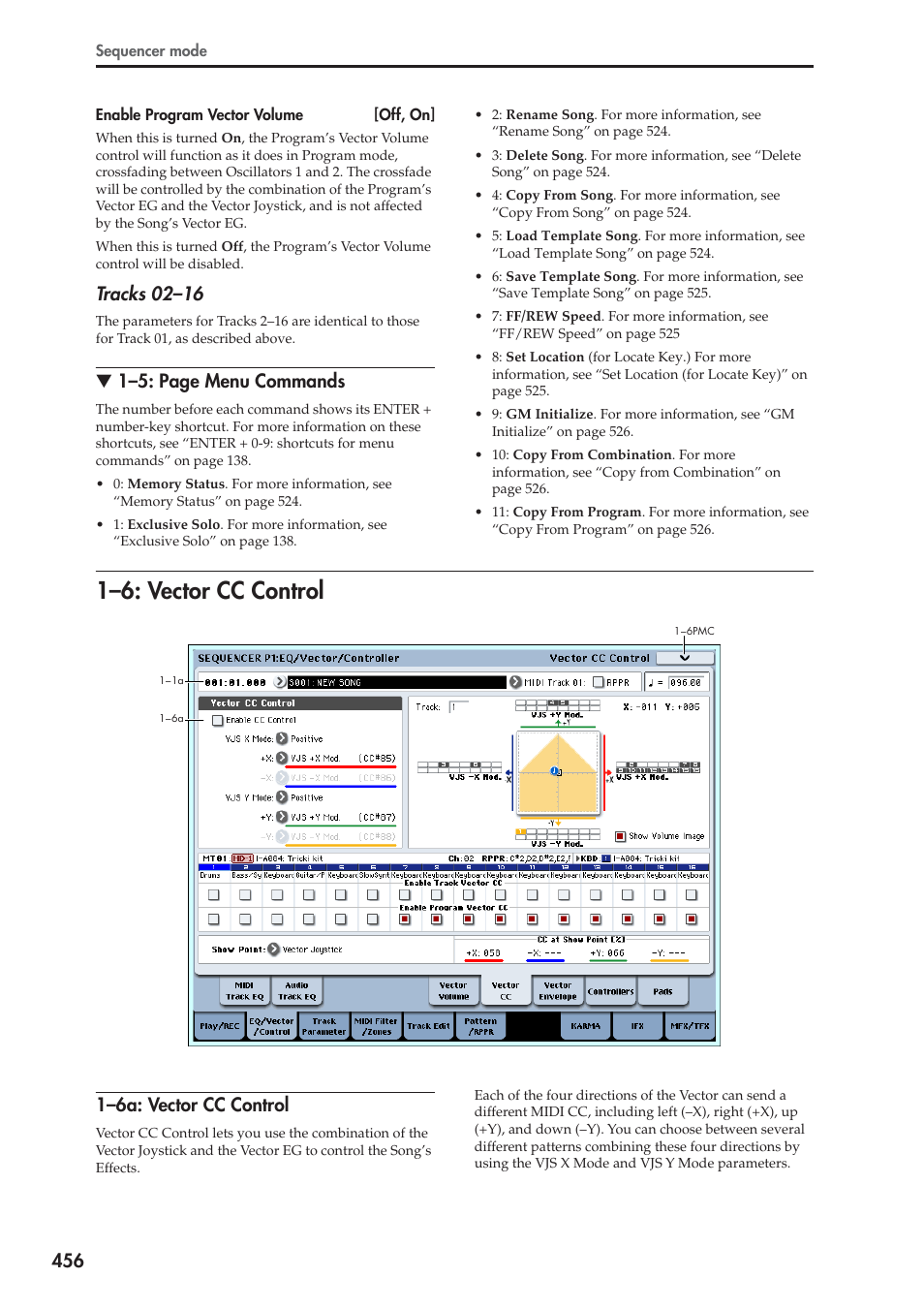 6: vector cc control, 6a: vector cc control, 1–6: vector cc control | Tracks 02–16, 1–5: page menu commands, 1–6a: vector cc control | KORG Electronic Keyboard User Manual | Page 466 / 1127