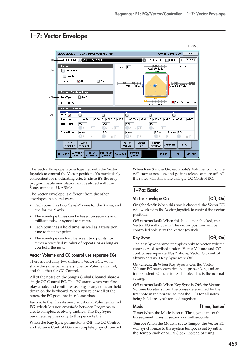 7: vector envelope, 7a: basic, 1–7: vector envelope | 1–7a: basic | KORG Electronic Keyboard User Manual | Page 469 / 1127