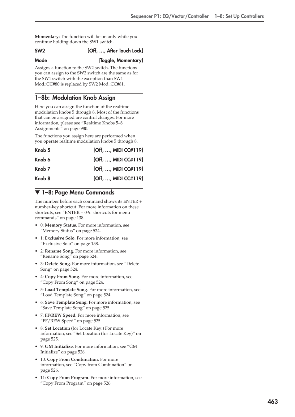 8b: modulation knob assign, 1–8b: modulation knob assign, 1–8: page menu commands | KORG Electronic Keyboard User Manual | Page 473 / 1127