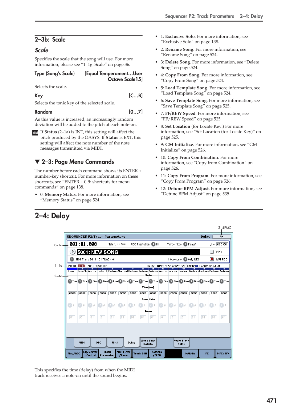 3b: scale, 4: delay, 2–4: delay | 2–3: page menu commands | KORG Electronic Keyboard User Manual | Page 481 / 1127