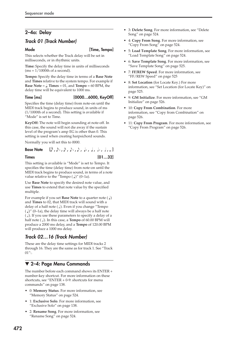 4a: delay, Track 02…16 (track number), 2–4: page menu commands | KORG Electronic Keyboard User Manual | Page 482 / 1127