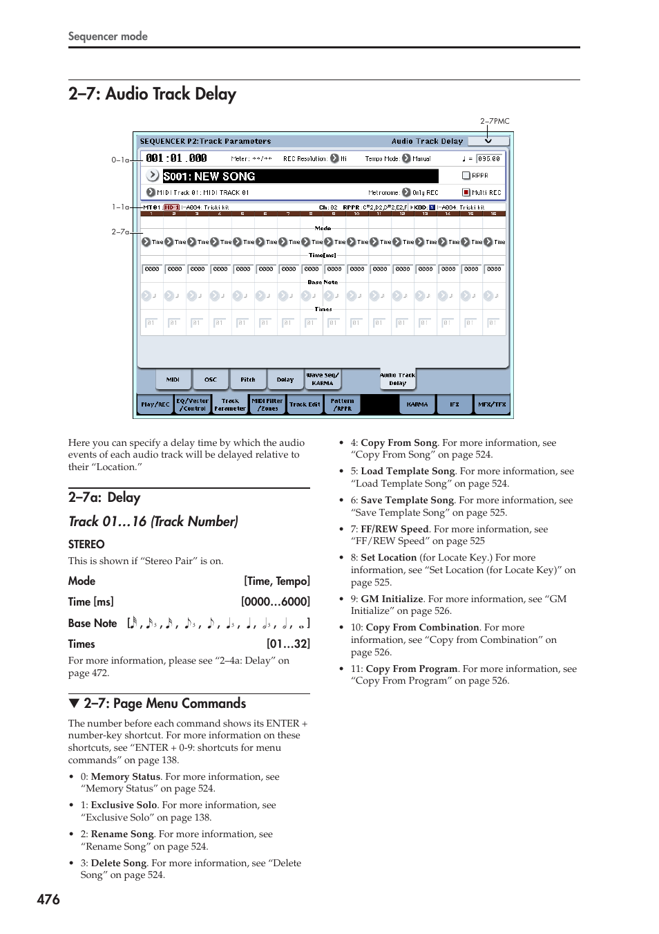 7: audio track delay, 7a: delay, 2–7: audio track delay | 2–7: page menu commands | KORG Electronic Keyboard User Manual | Page 486 / 1127