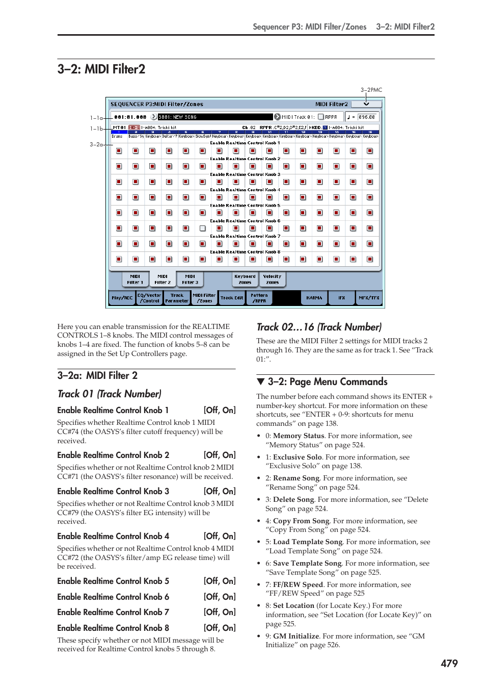 2: midi filter2, 2a: midi filter 2, 3–2: midi filter2 | Track 02…16 (track number), 3–2: page menu commands | KORG Electronic Keyboard User Manual | Page 489 / 1127