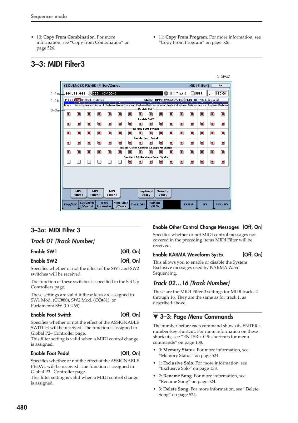 3: midi filter3, 3a: midi filter 3, 3–3: midi filter3 | Track 02…16 (track number), 3–3: page menu commands | KORG Electronic Keyboard User Manual | Page 490 / 1127