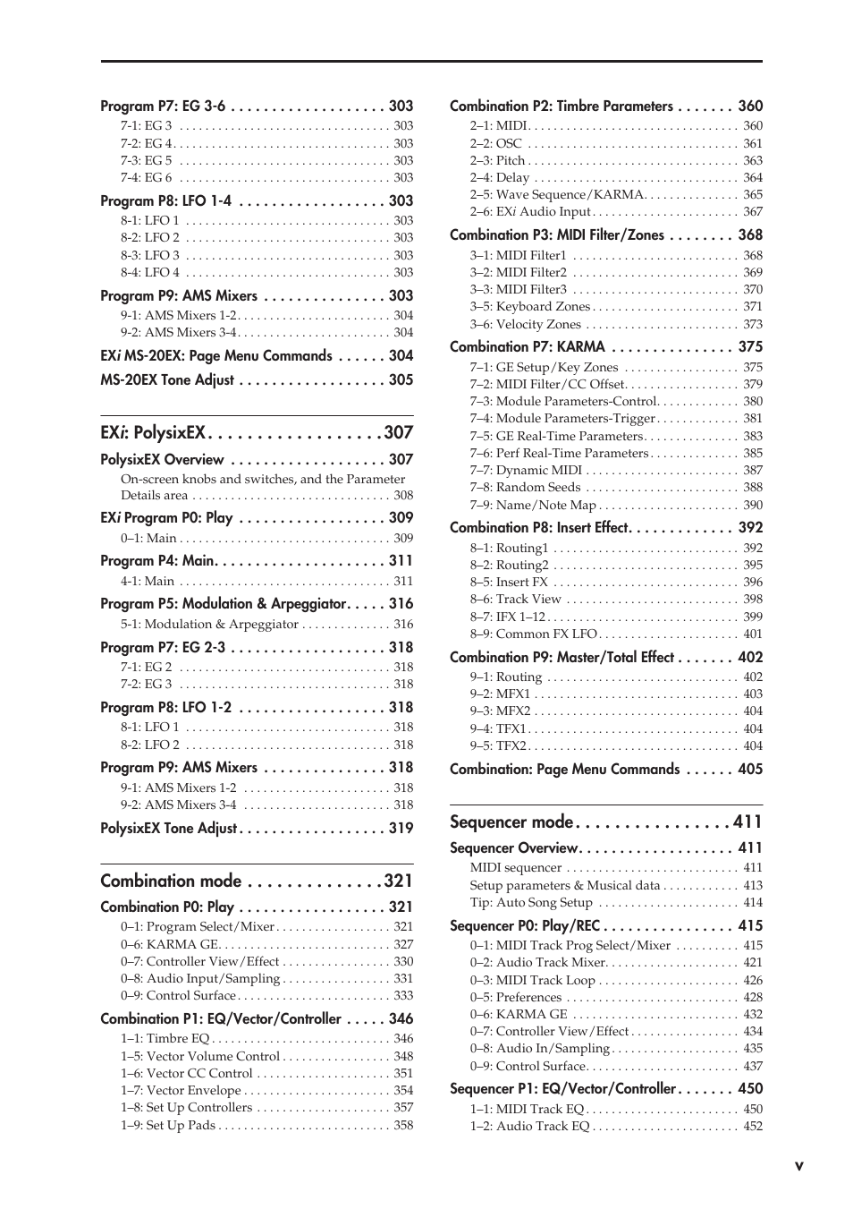 Ex i : polysixex, Combination mode, Sequencer mode | KORG Electronic Keyboard User Manual | Page 5 / 1127