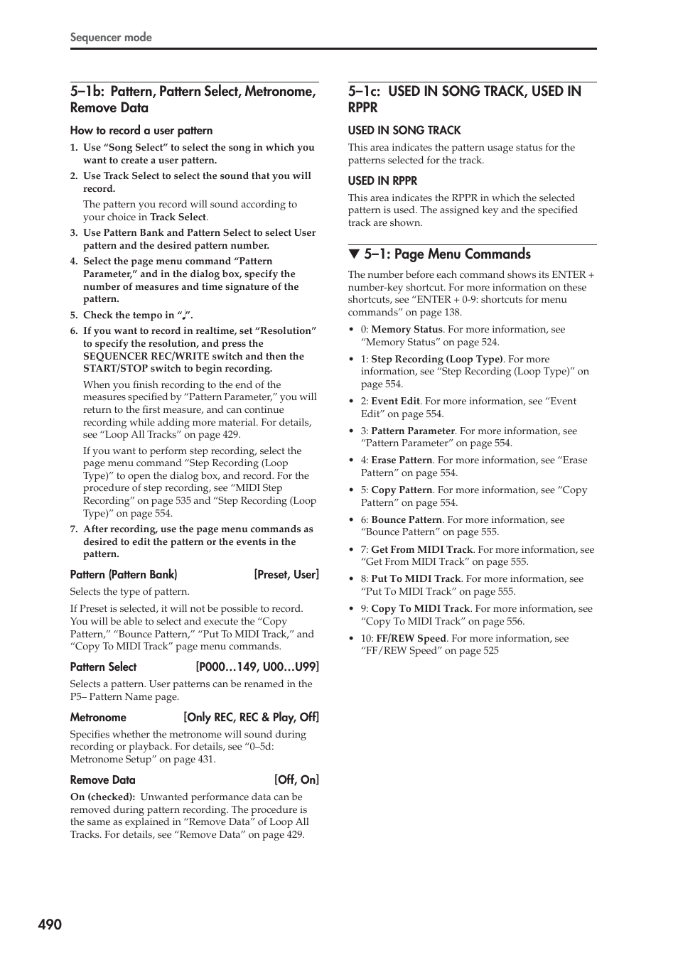 1c: used in song track, used in rppr, 5–1c: used in song track, used in rppr, 5–1: page menu commands | KORG Electronic Keyboard User Manual | Page 500 / 1127