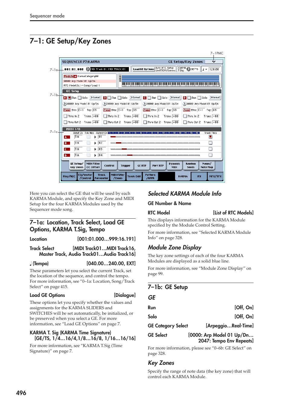 1: ge setup/key zones, 1b: ge setup, 7–1: ge setup/key zones | KORG Electronic Keyboard User Manual | Page 506 / 1127