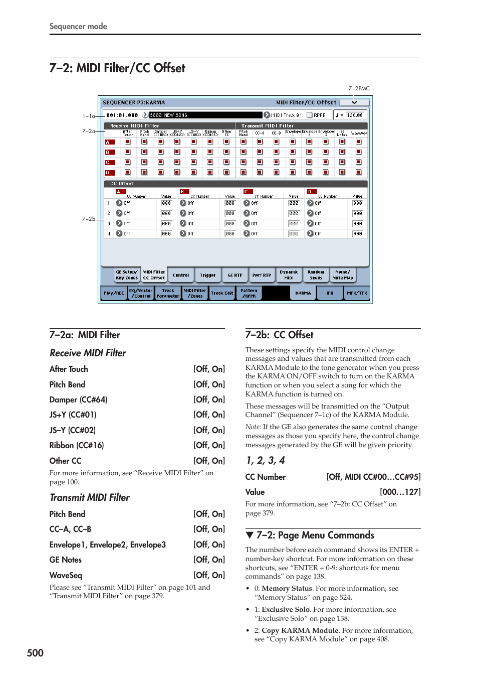 2: midi filter/cc offset, 2a: midi filter, 2b: cc offset | 7–2: midi filter/cc offset | KORG Electronic Keyboard User Manual | Page 510 / 1127