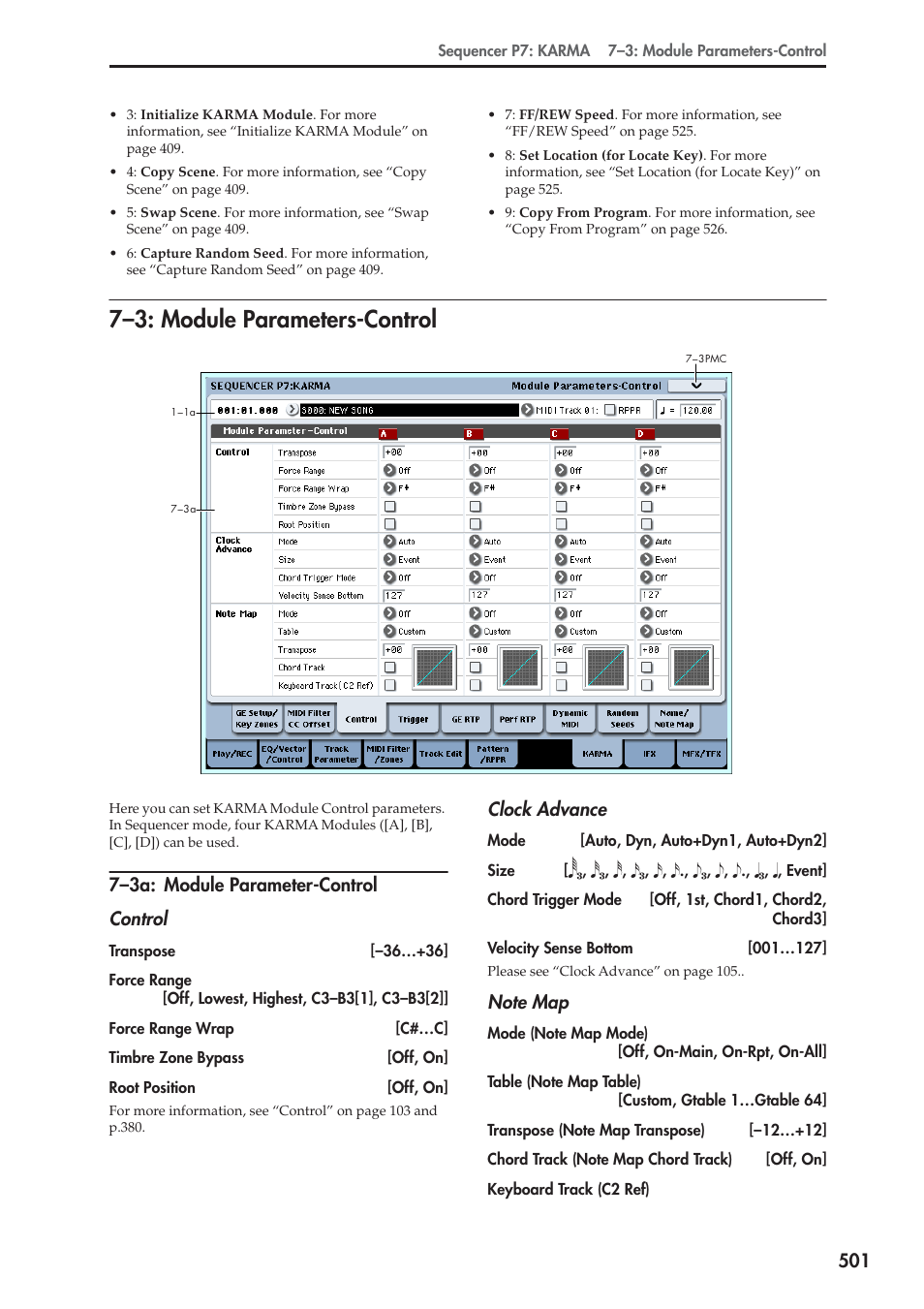 3: module parameters-control, 3a: module parameter-control, 7–3: module parameters-control | 7–3a: module parameter-control control, Clock advance | KORG Electronic Keyboard User Manual | Page 511 / 1127