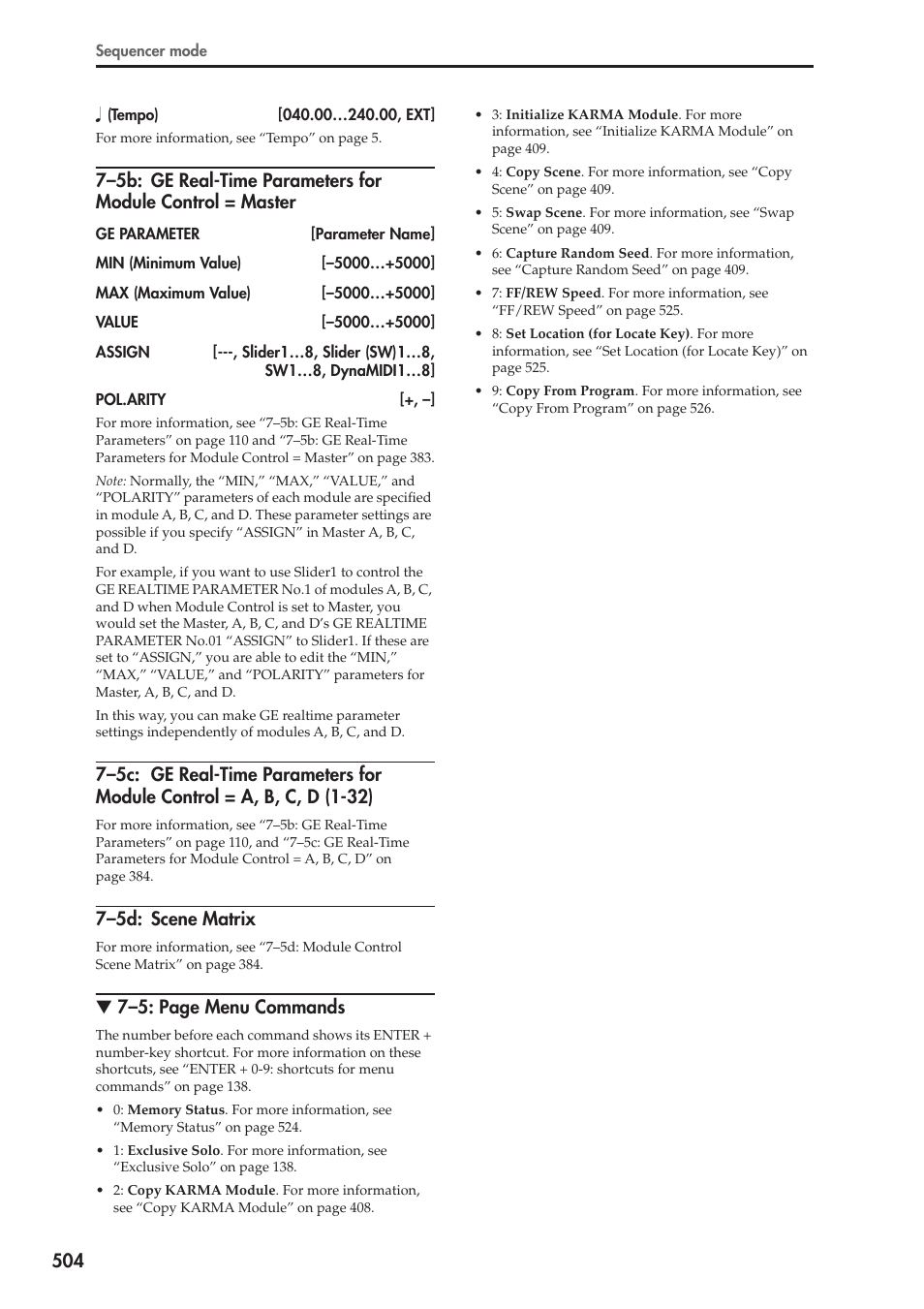 5d: scene matrix, 7–5d: scene matrix, 7–5: page menu commands | KORG Electronic Keyboard User Manual | Page 514 / 1127