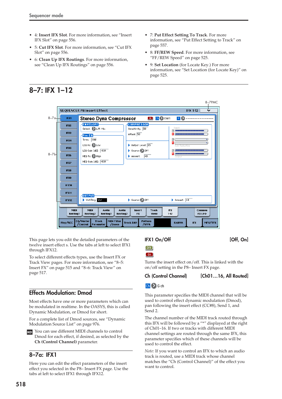 7: ifx 1-12, Effects modulation: dmod, 7a: ifx1 | 8–7: ifx 1–12, 8–7a: ifx1 | KORG Electronic Keyboard User Manual | Page 528 / 1127