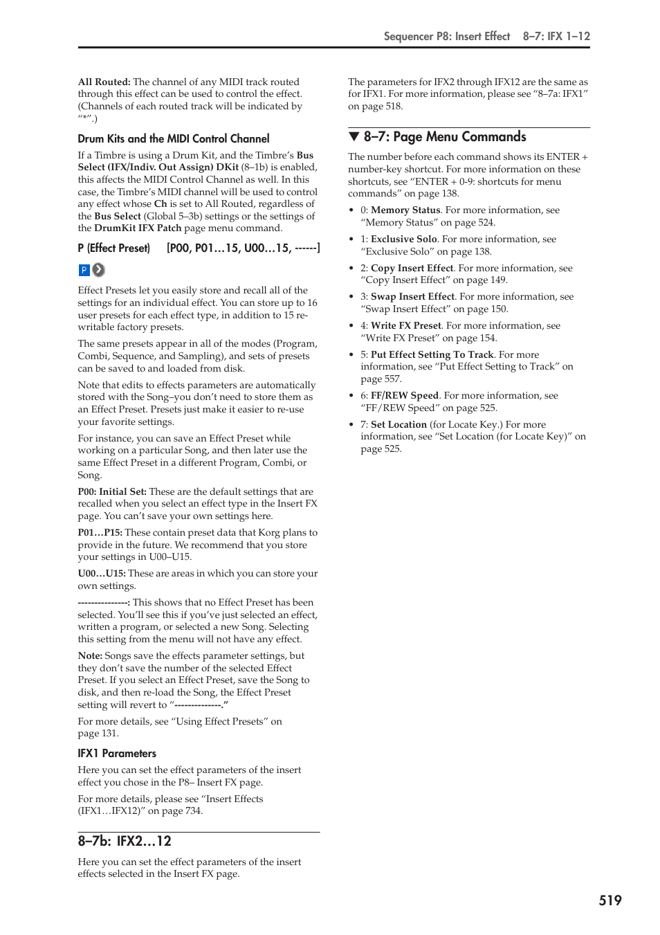 7b: ifx2…12, 8–7: page menu commands | KORG Electronic Keyboard User Manual | Page 529 / 1127