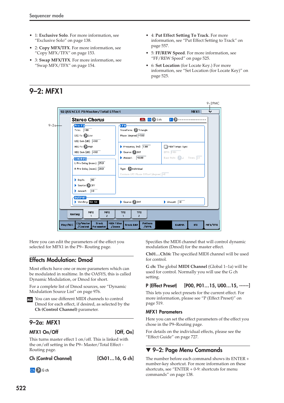 2: mfx1, Effects modulation: dmod, 2a: mfx1 | 9–2: mfx1, 9–2a: mfx1, 9–2: page menu commands | KORG Electronic Keyboard User Manual | Page 532 / 1127
