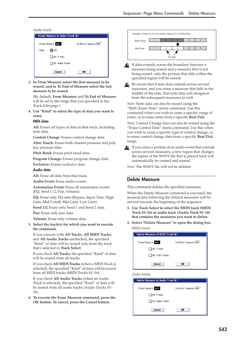 Delete measure, Sequencer: page menu commands delete measure | KORG Electronic Keyboard User Manual | Page 553 / 1127