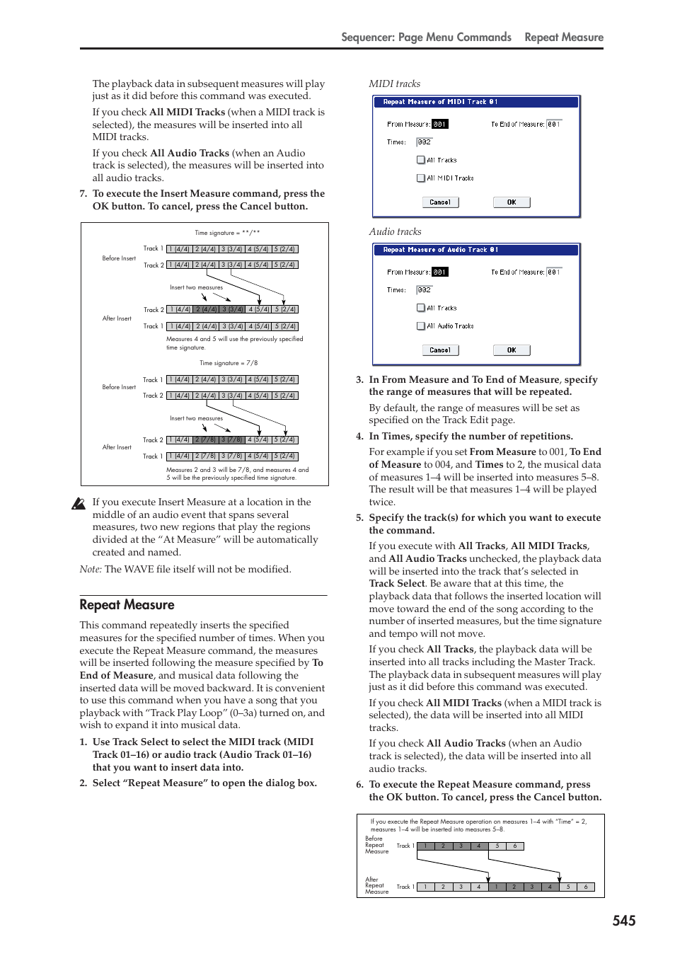 Repeat measure, Sequencer: page menu commands repeat measure | KORG Electronic Keyboard User Manual | Page 555 / 1127