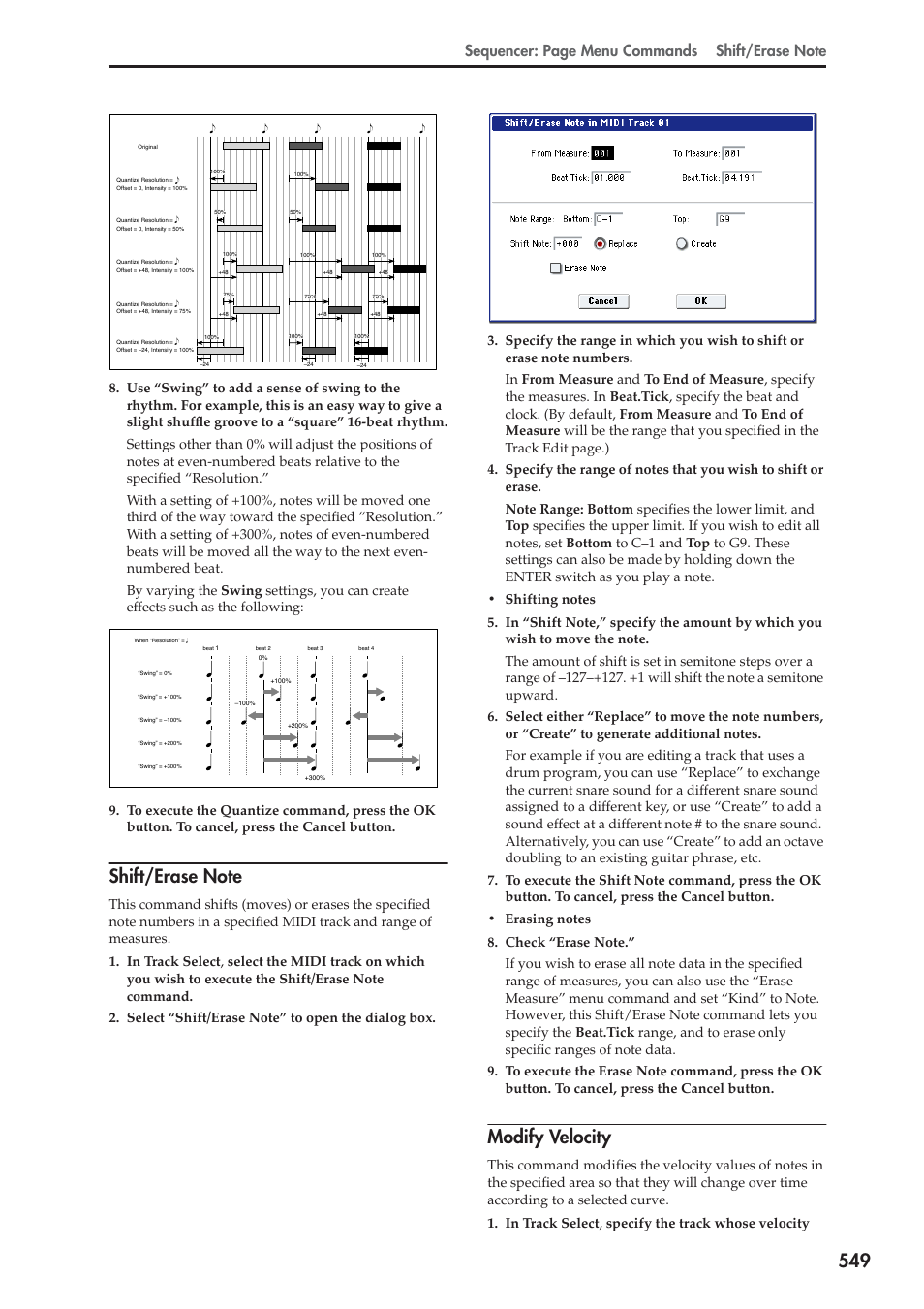 Shift/erase note, Modify velocity | KORG Electronic Keyboard User Manual | Page 559 / 1127