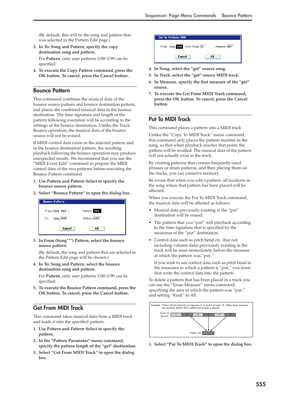 Bounce pattern, Get from midi track, Put to midi track | KORG Electronic Keyboard User Manual | Page 565 / 1127