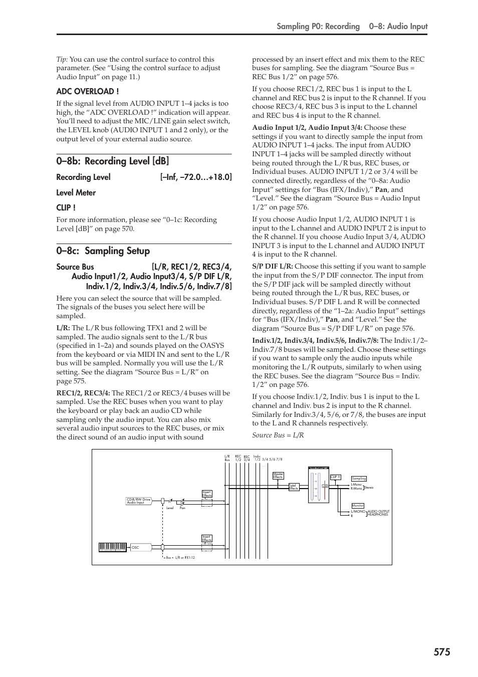 8b: recording level [db, 8c: sampling setup, 0–8b: recording level [db | 0–8c: sampling setup, Sampling p0: recording 0–8: audio input, Adc overload | KORG Electronic Keyboard User Manual | Page 585 / 1127