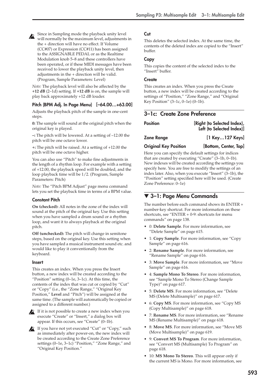 1c: create zone preference, 3–1c: create zone preference, 3–1: page menu commands | KORG Electronic Keyboard User Manual | Page 603 / 1127