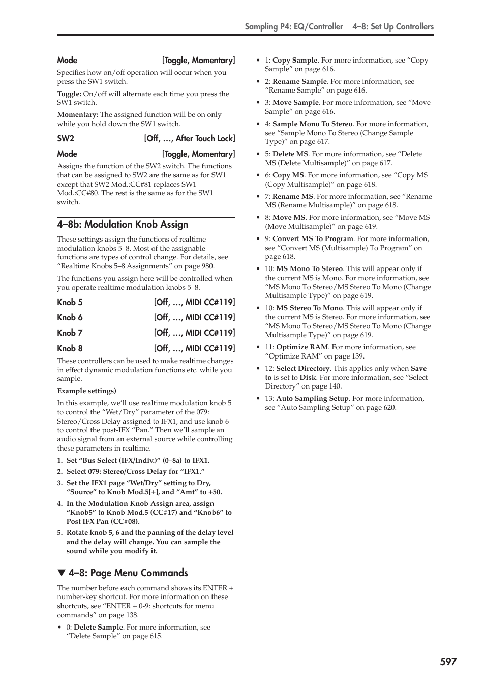 8b: modulation knob assign, 4–8b: modulation knob assign, 4–8: page menu commands | KORG Electronic Keyboard User Manual | Page 607 / 1127