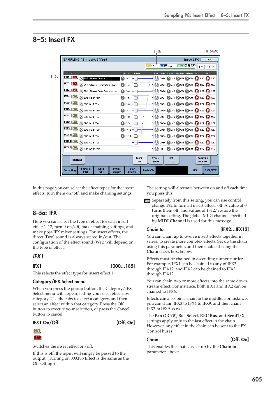 5: insert fx, 5a: ifx, 8–5: insert fx | 8–5a: ifx, Ifx1 | KORG Electronic Keyboard User Manual | Page 615 / 1127