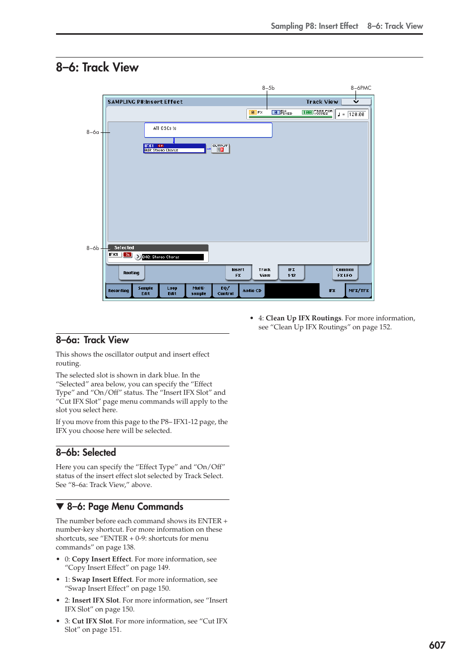 6: track view, 6a: track view, 6b: selected | 8–6: track view, 8–6a: track view, 8–6b: selected, 8–6: page menu commands | KORG Electronic Keyboard User Manual | Page 617 / 1127