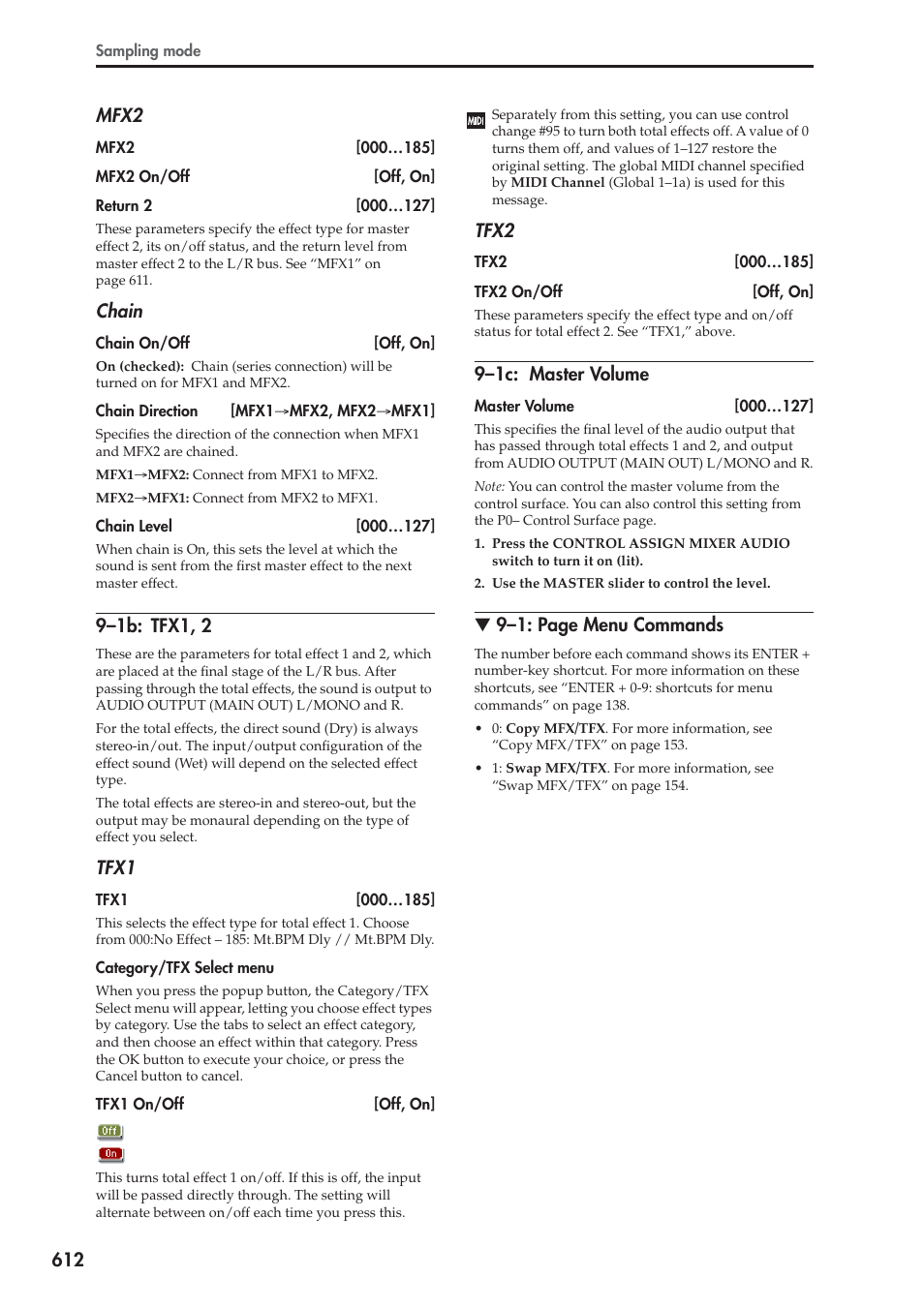 1b: tfx1, 2, 1c: master volume | KORG Electronic Keyboard User Manual | Page 622 / 1127